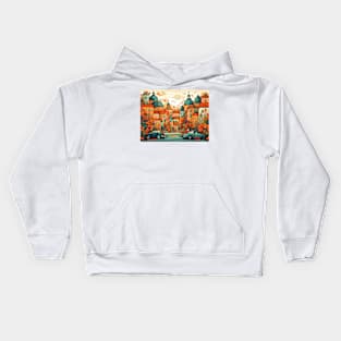 Abstract cute whimsical cityscape. Kids Hoodie